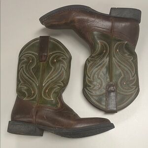 Rank 45 Boys Brown & Green Western Boots Kasey Broad Square SZ 3